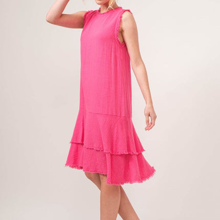And The Why Washed Fringe Detail Tiered Dress - MimiStylez