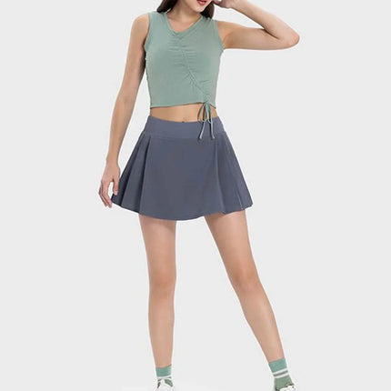 Pleated Detail Mid-Rise Waist Active Skirt - MimiStylez