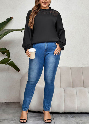 Plus Size Round Neck Flounce Sleeve Blouse - MimiStylez