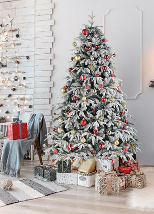 7ft Flocked Pre Lit Christmas Tree - Plush, 450 Lights, Warm Color 8 Mode, 1687 Branches