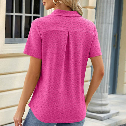 Pocketed Johnny Collar Short Sleeve Blouse - MimiStylez