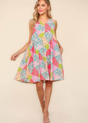 Haptics Full Size Babydoll Floral Patchwork Dress with Side Pockets - MimiStylez