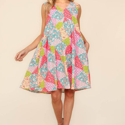 Haptics Full Size Babydoll Floral Patchwork Dress with Side Pockets - MimiStylez