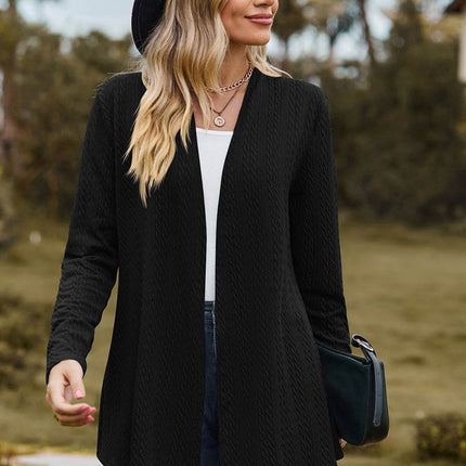 Textured Open Front Long Sleeve Cardigan - MimiStylez
