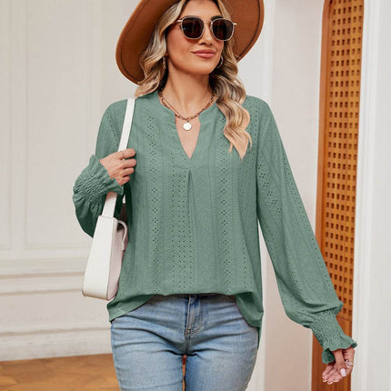 Notched Neck Flounce Sleeve Blouse - MimiStylez