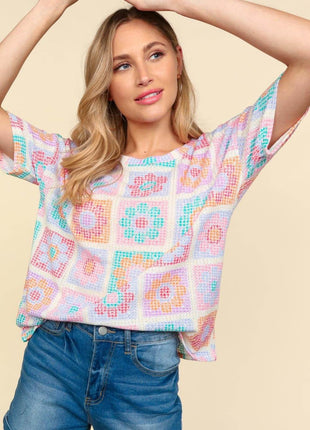 Haptics Flower Print Round Neck Short Sleeve T-Shirt - MimiStylez