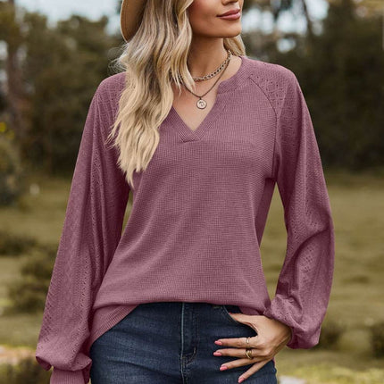Notched Neck Raglan Sleeve Blouse - MimiStylez