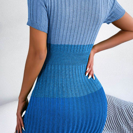 Color Block Cutout Short Sleeve Sweater Dress - MimiStylez