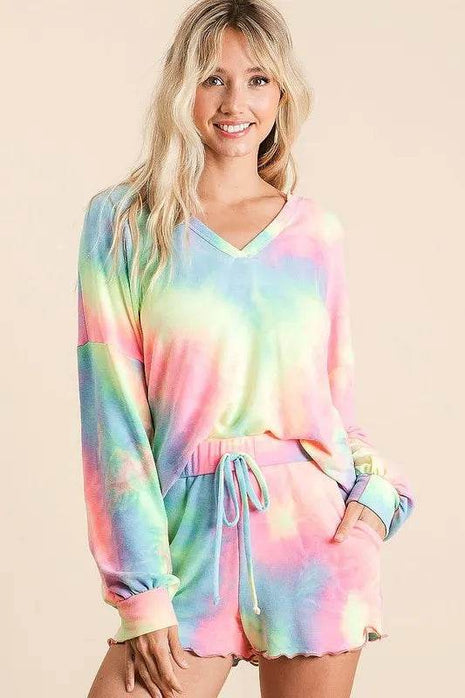 BiBi Tie Dye French Terry Top and Shorts Set - MimiStylez