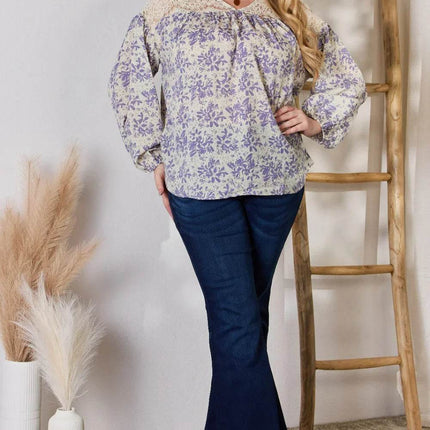 Hailey & Co Full Size Lace Detail Printed Blouse - MimiStylez