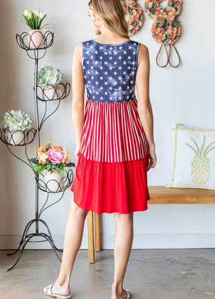 Heimish Full Size US Flag Theme Contrast Tank Dress - MimiStylez