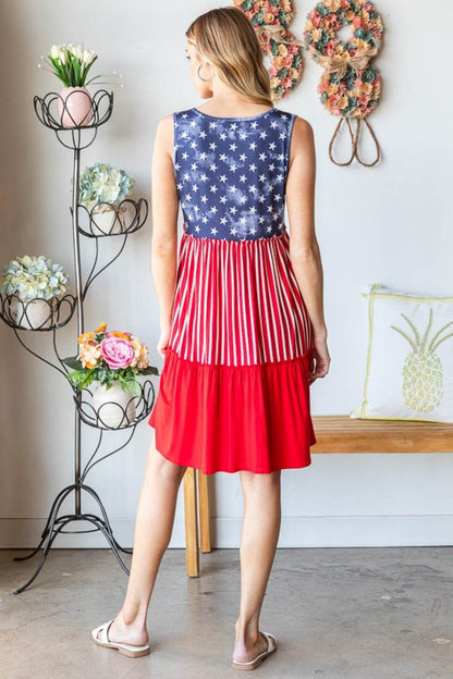 Heimish Full Size US Flag Theme Contrast Tank Dress - MimiStylez
