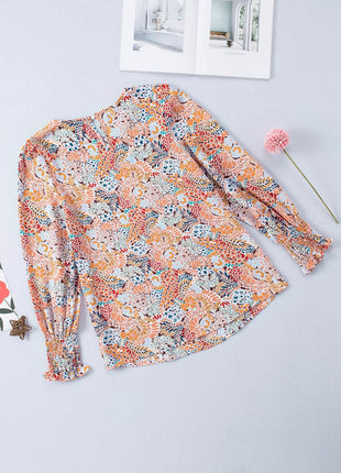 Floral Print Long Puff Sleeve Blouse - MimiStylez