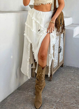 Devine Slit Drawstring Ruffled Skirt - MimiStylez