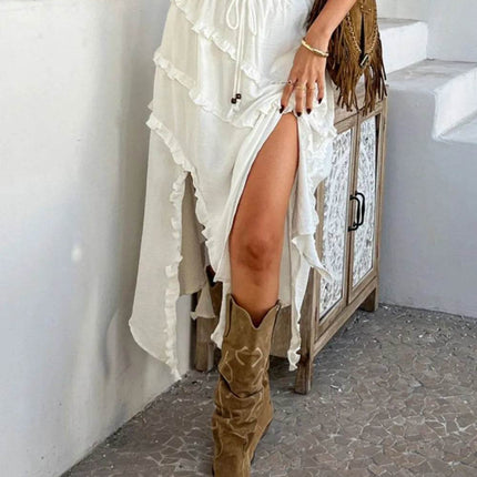 Devine Slit Drawstring Ruffled Skirt - MimiStylez