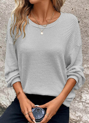 Plus Size Relaxed Fit Waffle Knit Round Neck T-Shirt - MimiStylez