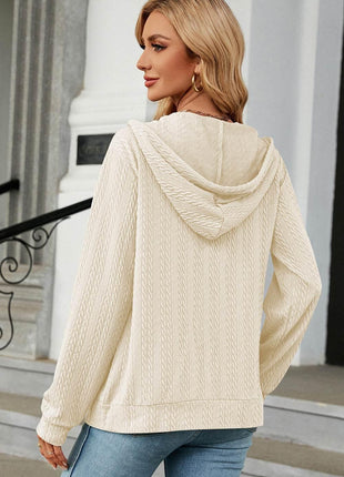 Drawstring Zip Up Long Sleeve Hoodie - MimiStylez