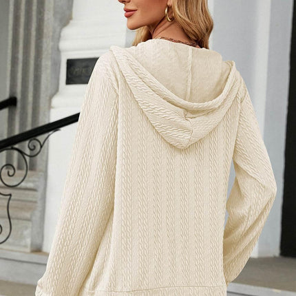 Drawstring Zip Up Long Sleeve Hoodie - MimiStylez