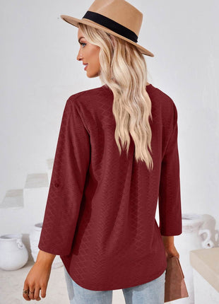 V-Neck Roll-Tap Sleeve Blouse - MimiStylez