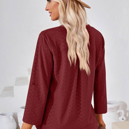 V-Neck Roll-Tap Sleeve Blouse - MimiStylez