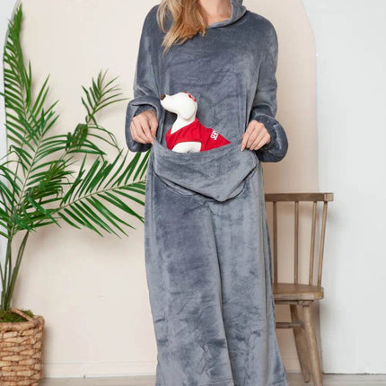 Double Take Full Size Pocketed Hooded Midi Lounge Dress - MimiStylez