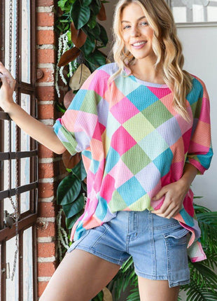 HOPELY Color Block Waffle Oversized T-Shirt - MimiStylez