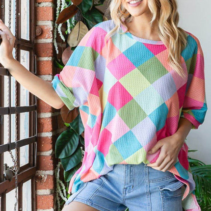 HOPELY Color Block Waffle Oversized T-Shirt - MimiStylez