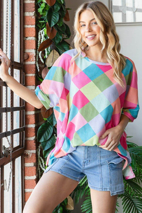 HOPELY Color Block Waffle Oversized T-Shirt - MimiStylez