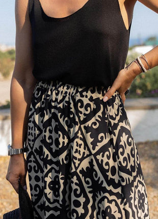 Geometric Elastic Waist Maxi Skirt - MimiStylez