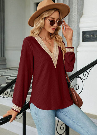 V-Neck Long Sleeve Blouse - MimiStylez