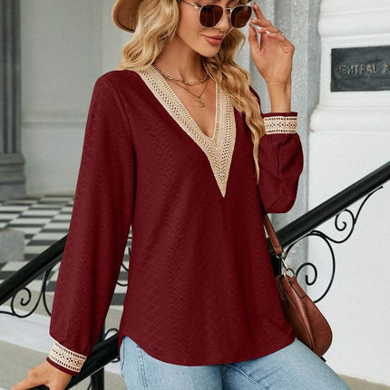 V-Neck Long Sleeve Blouse - MimiStylez