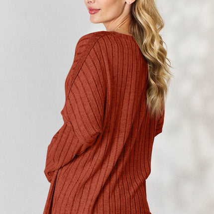 Basic Bae Full Size Ribbed Half Button Long Sleeve T-Shirt - MimiStylez