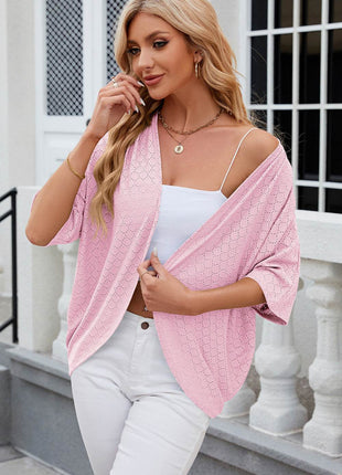 Eyelet Open Front Half Sleeve Cardigan - MimiStylez