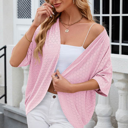 Eyelet Open Front Half Sleeve Cardigan - MimiStylez