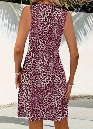 Leopard V-Neck Sleeveless Mini Dress - MimiStylez