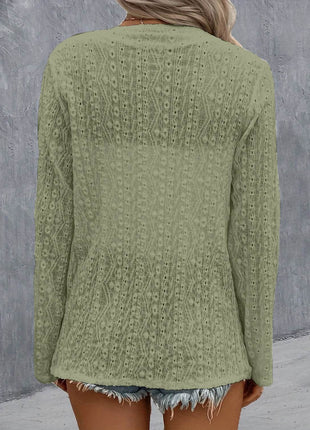 Eyelet Roll-Tab Sleeve Cardigan - MimiStylez