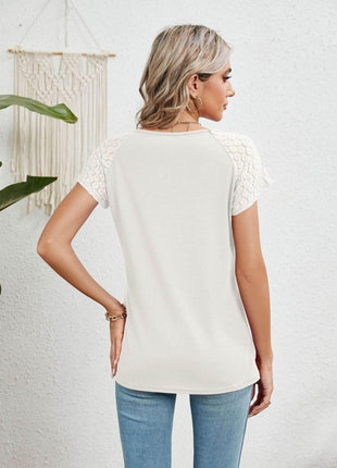 Lace Detail Round Neck Short Sleeve T-Shirt - MimiStylez