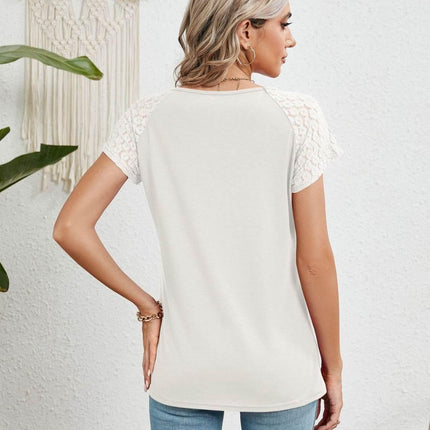 Lace Detail Round Neck Short Sleeve T-Shirt - MimiStylez