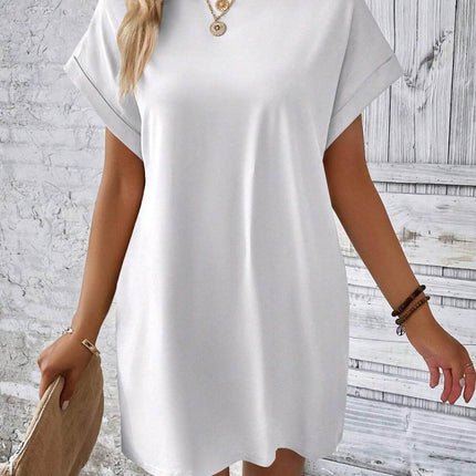 Round Neck Short Sleeve Mini Dress - MimiStylez