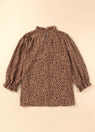 Animal Print Ruffle Collar Flounce Sleeve Blouse - MimiStylez