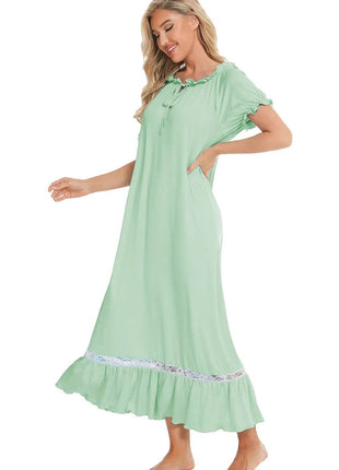 Lace Detail Short Sleeve Lounge Dress - MimiStylez