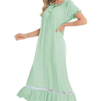 Lace Detail Short Sleeve Lounge Dress - MimiStylez