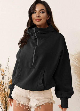 Zip-Up Dropped Shoulder Hoodie - MimiStylez