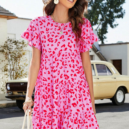Short Flounce Sleeve Tiered Dress - MimiStylez