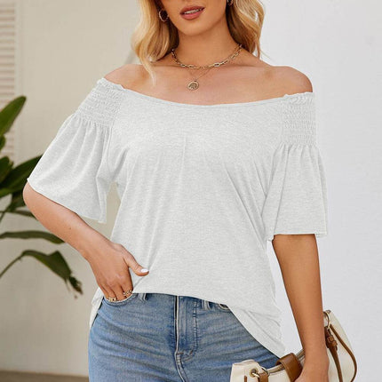 Smocked Round Neck Flutter Sleeve T-Shirt - MimiStylez
