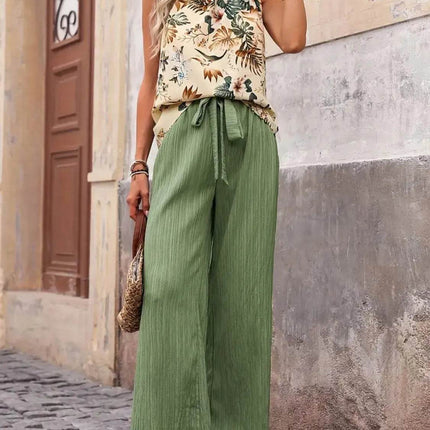 Printed Tank Top and Wide Leg Pants Set - MimiStylez