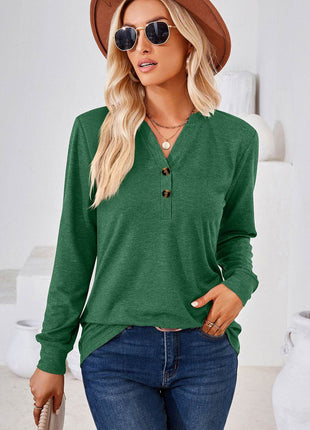 Notched Long Sleeve T-Shirt - MimiStylez