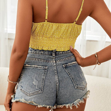 Polka Dot Tied Frill Trim Cami - MimiStylez