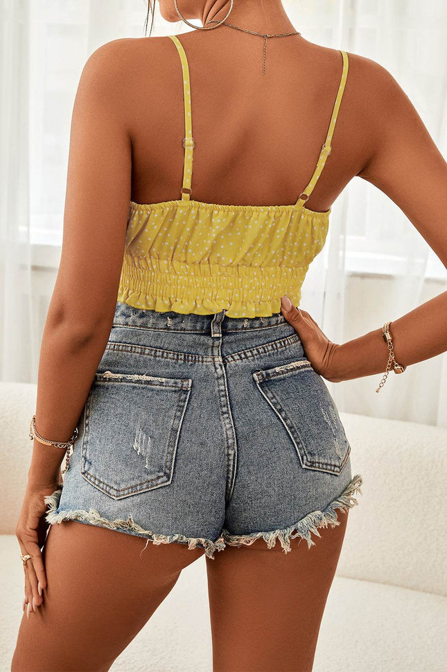 Polka Dot Tied Frill Trim Cami - MimiStylez