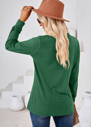 V-Neck Buttoned Long Sleeve Blouse - MimiStylez